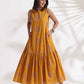 trueBrowns Mustard Cotton Print Tier Dress | Swadesiicart