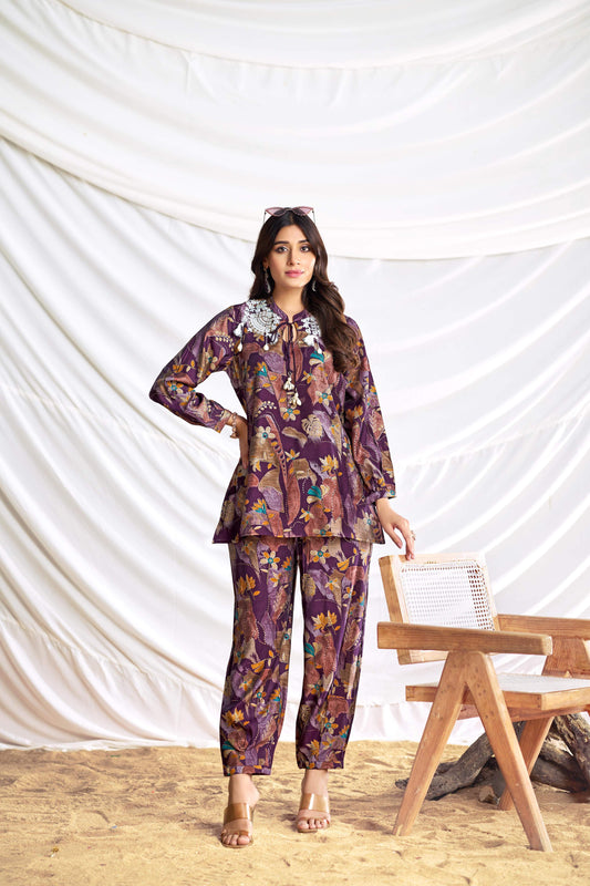 BulBul Nilisha Purple Chanderi Co-Ord Set - Swadesiicart