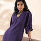 trueBrowns Purple Cotton Dobby Slit Dress | Swadesiicart
