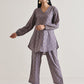 trueBrowns Plum Grey Foil Short Co-Ord Set - Swadesiicart