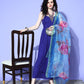 InWeave Women's Strappy Set In Ink Blue With Blue Fuschia Floral Organza Dupatta - Swadesiicart