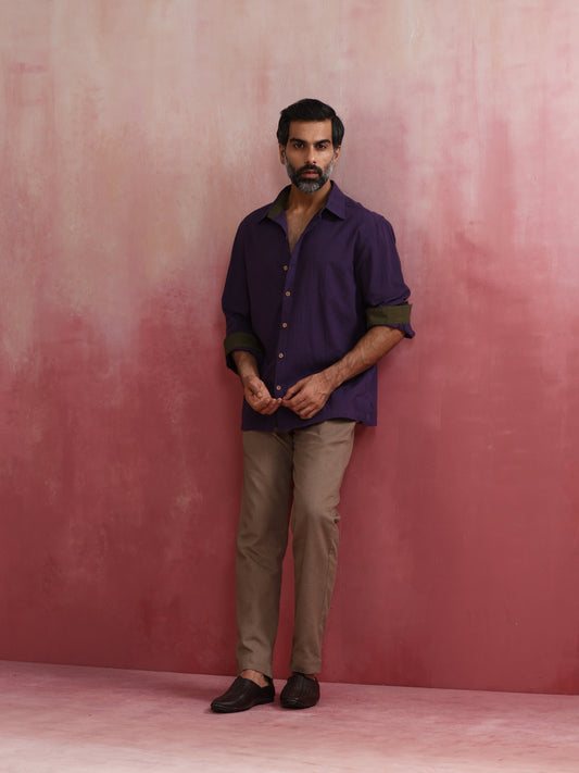 trueBrowns Men's Purple Cotton Shirt | Swadesiicart