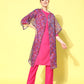 InWeave Women's Purple White Chint Long Organza Cape - Swadesiicart