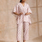 trueBrowns Pink Buta On White Block Print Cotton Kaftan Co-Ord Set - Swadesiicart