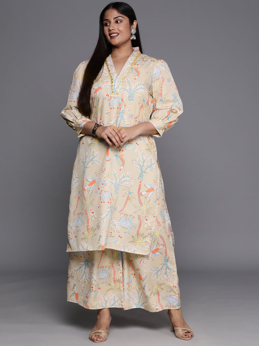 Ahalyaa Women Plus Size Printed Regular Gotta Patti Kurta with Palazzos | Swadesiicart
