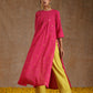 trueBrowns Pink Gold Cotton Neck Pleat Kurta Set | Swadesiicart