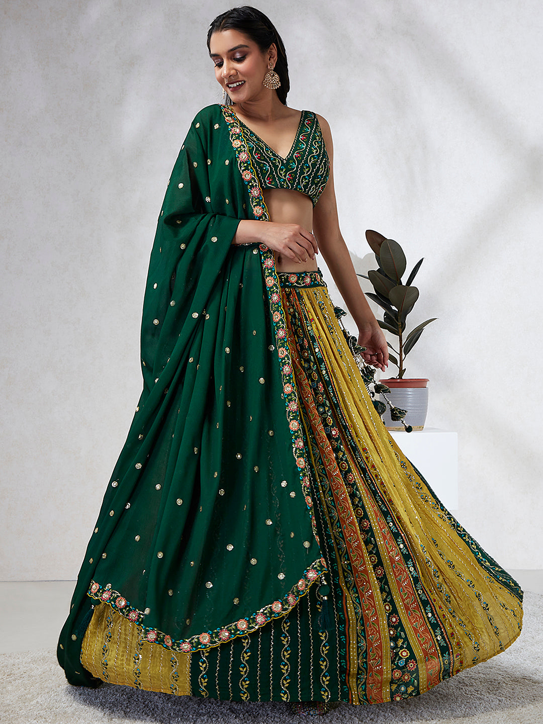 House of Panchhi Navy Blue Pure Georgette Sequins And Thread Embroidery Lehenga Choli & Dupatta | Swadesiicart