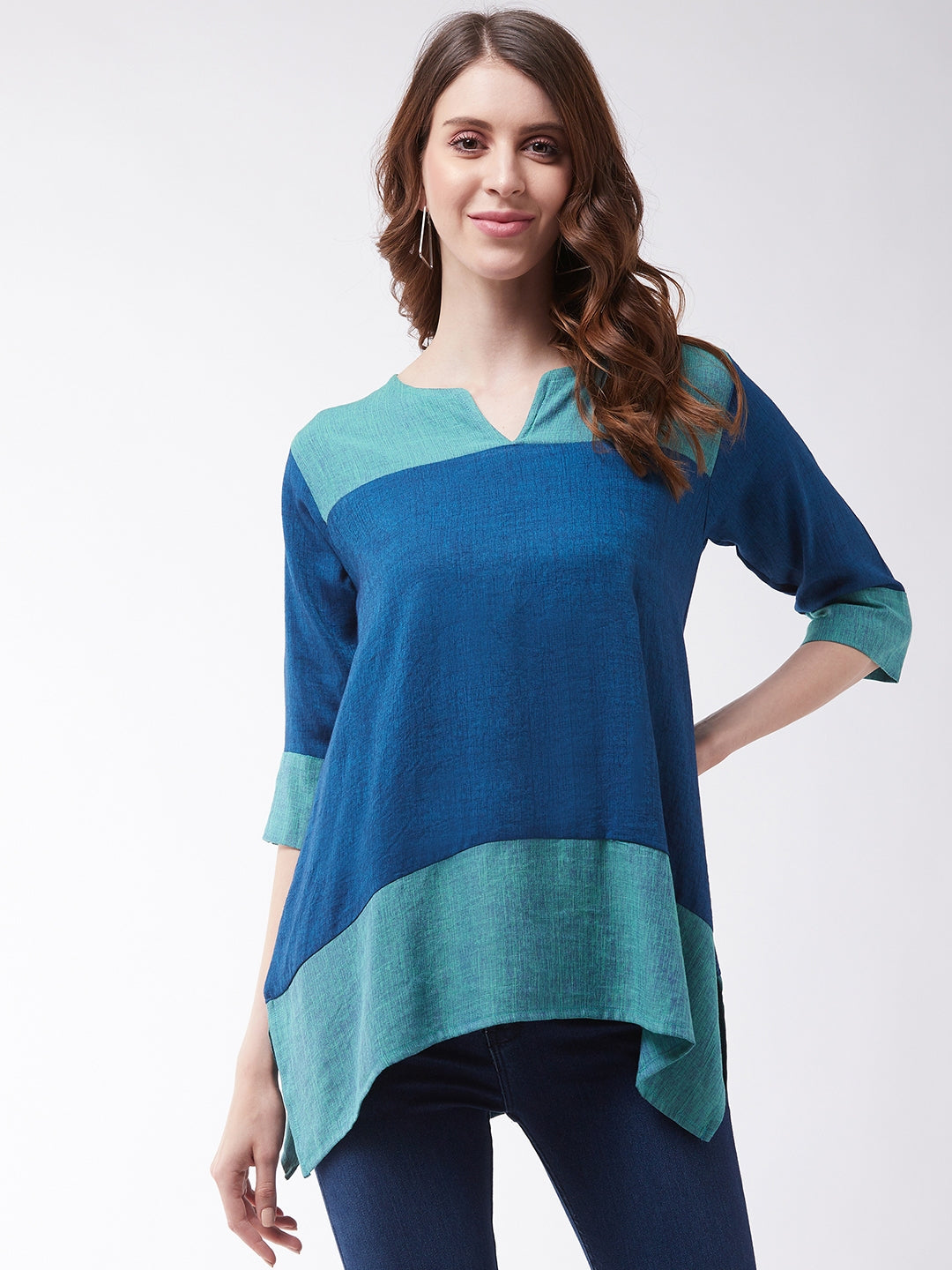 InWeave Women's Peacock Blue Top - Swadesiicart