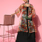 InWeave Black Strappy Set With Green Floral Organza Cape - Swadesiicart