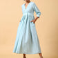 trueBrowns Cotton Linen Light Blue Wrap Dress | Swadesiicart