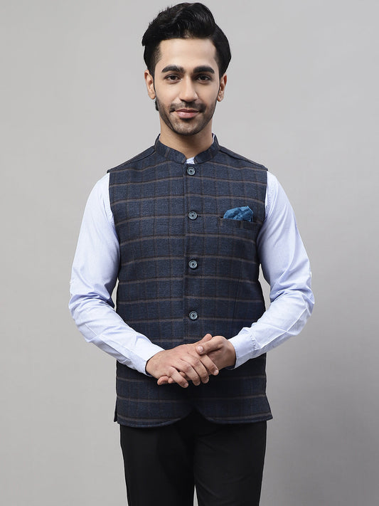 Even Apparels Men's Blue Nehru Jacket With Welt Pockets | Swadesiicart