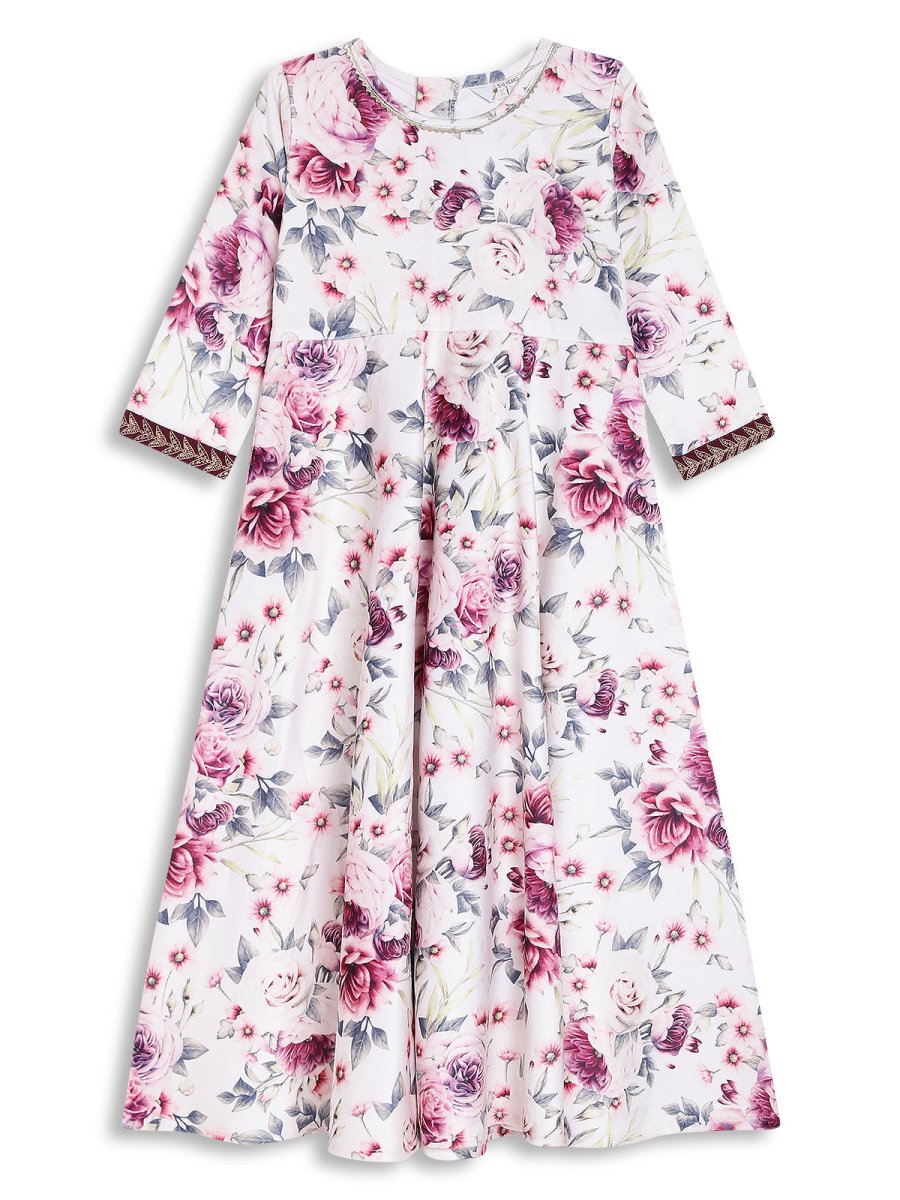 Ahalyaa Girls Printed A-Line Maxi Kids Ethnic Dresses | Swadesiicart