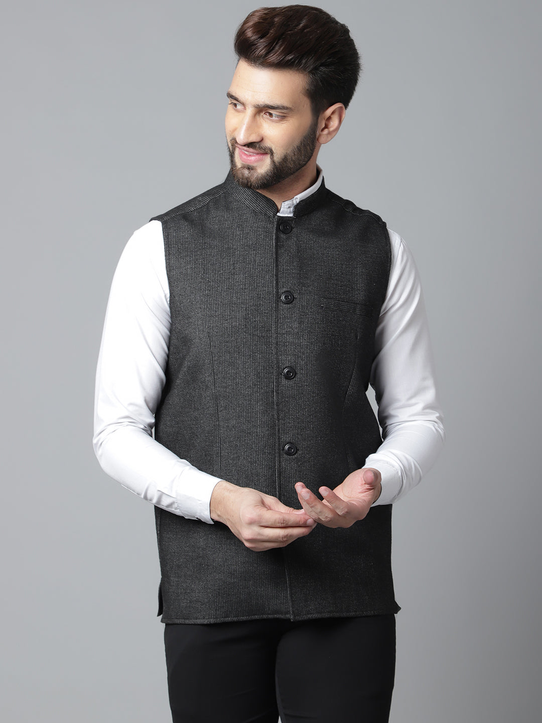 Even Apparels Men's Black Pure Wool Nehru Jacket | Swadesiicart