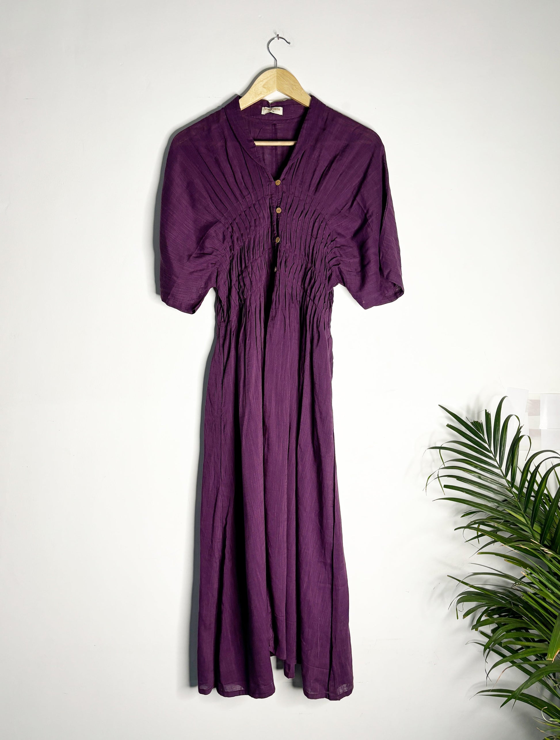 trueBrowns Purple Slub Pleated Kurta | Swadesiicart