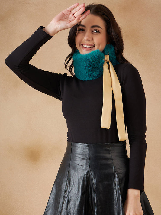 InWeave Women's Cyan Blue Fur Neckpiece - Swadesiicart