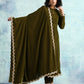 trueBrowns Mehandi Velvet Lace Shawl | Swadesiicart