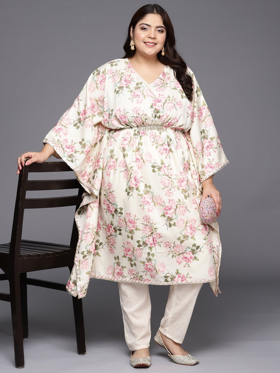 Ahalyaa Plus Size Floral Printed Flared Sleeves Kaftan Kurta | Swadesiicart