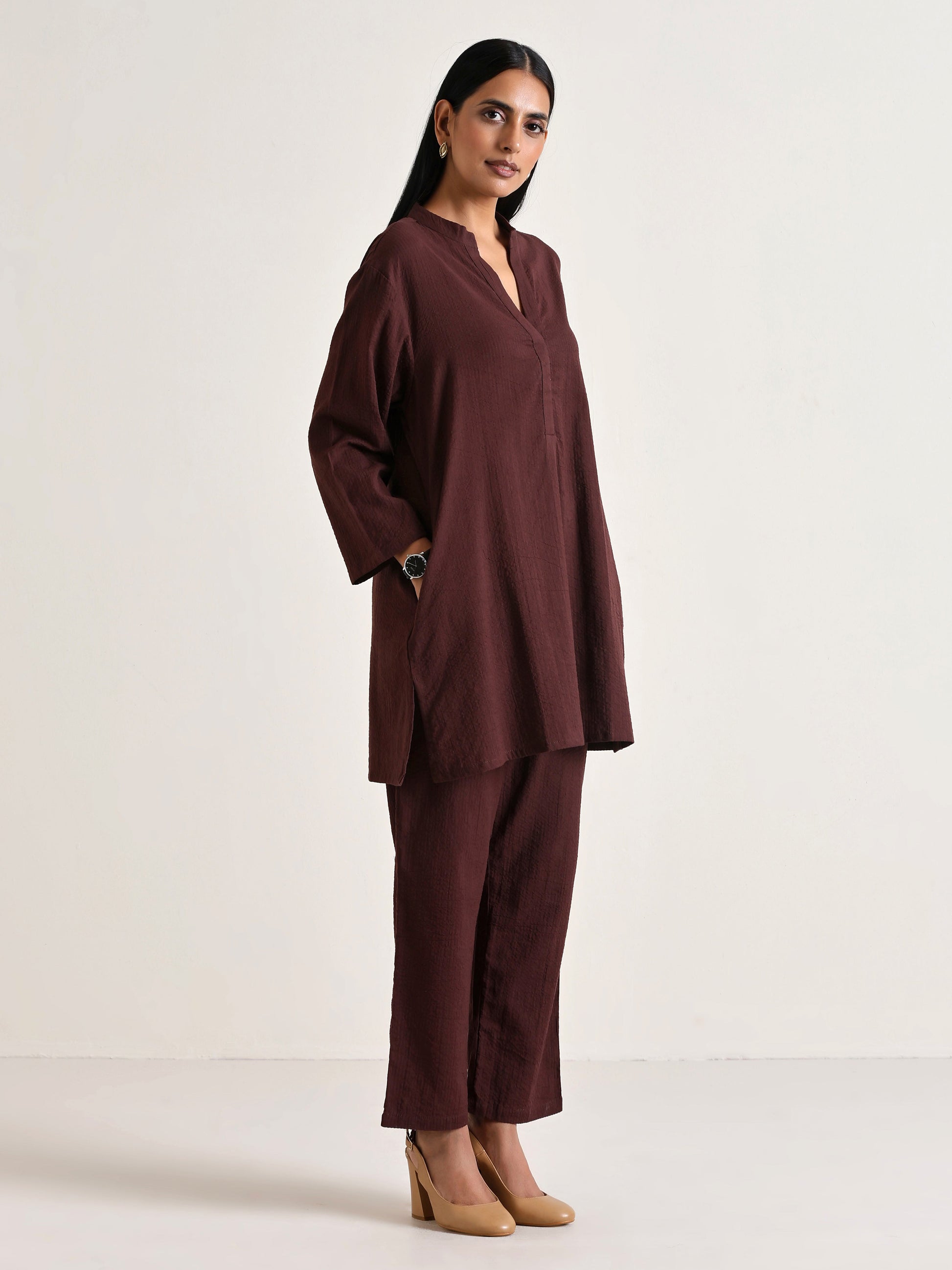 trueBrowns Cola Brown Relaxed Fit Co-Ord Set - Swadesiicart