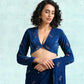 trueBrowns Blue Embroidered Velvet Blouse | Swadesiicart