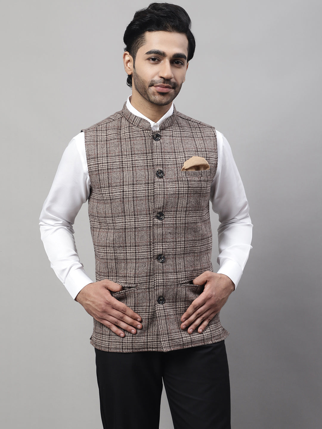 Even Apparels Men's Beige Pure Wool Nehru Jacket | Swadesiicart