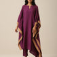 trueBrowns Plum Purple Slub Texture High Low Kaftan Pant Set | Swadesiicart