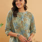 InWeave Women's Dull Green Leaf Floral Print Top - Swadesiicart