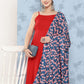 InWeave Women's Red Strappy Set W Navy Pink Lotus Cr Duptta - Swadesiicart