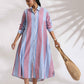 trueBrowns Blue Cotton Stripe Flared Shirt Dress | Swadesiicart
