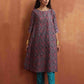 trueBrowns Purple Print A-line Kurta Set | Swadesiicart
