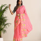 trueBrowns Pink Lime Muslin Ikat Saree | Swadesiicart