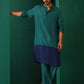 trueBrowns Men's Blue Color Block Silk Long Kurta | Swadesiicart