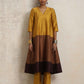 trueBrowns Gold Brown Silk A-line Kurta Set | Swadesiicart