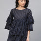 Ahalyaa Women Navy Blue & Golden Polka Dots Print Tiered Beautiful Tunic | Swadesiicart