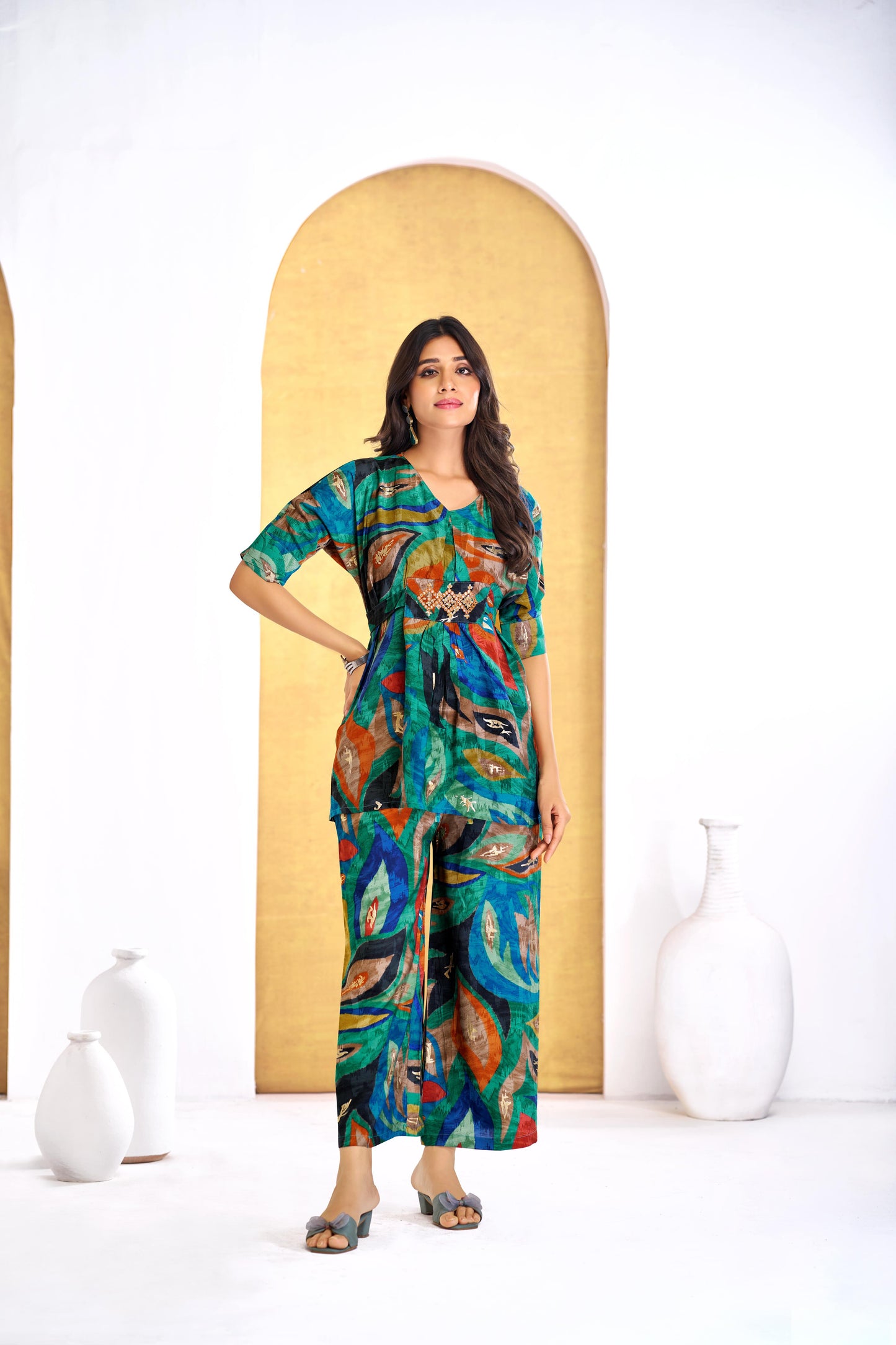 BulBul Kalki Green Chanderi Co-Ord Set - Swadesiicart