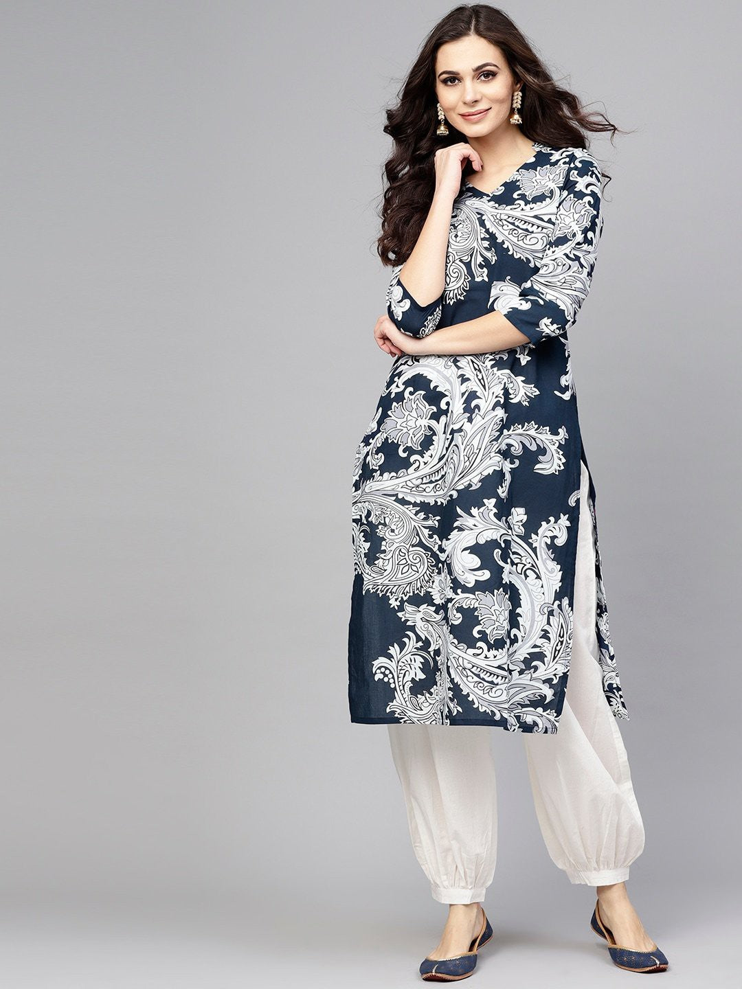 Antaran Blue Pure Cotton Printed Kurta Pant Set - Swadesiicart
