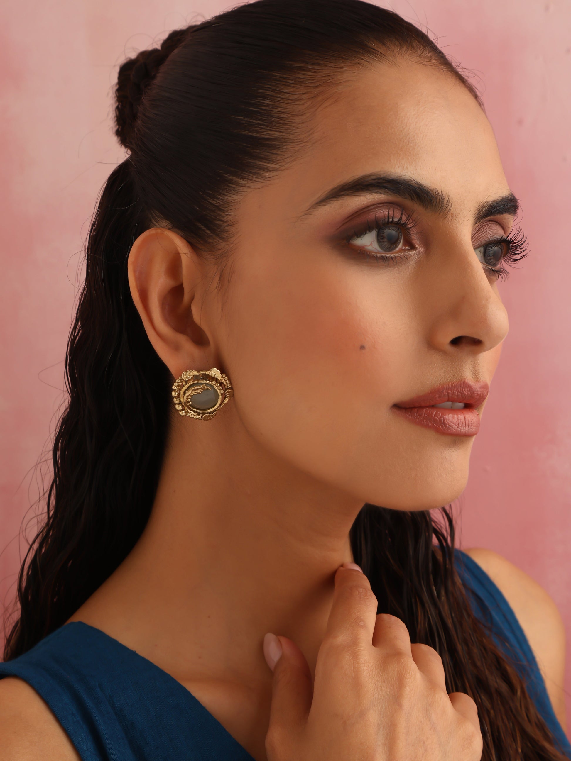 trueBrowns Brass Circular Stud Earrings - Swadesiicart