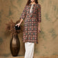 InWeave Women's Black Maroon Print Lace Gota Work Straight Kurta - Swadesiicart