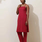 trueBrowns Maroon Cotton Linen Kurta Co-Ord Set - Swadesiicart