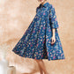 InWeave Women's Blue Pink Kalamkari Flared Dress - Swadesiicart