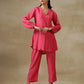 trueBrowns Pink Bandhani Printed Silk Gathered Sleeve Co-Ord Set - Swadesiicart