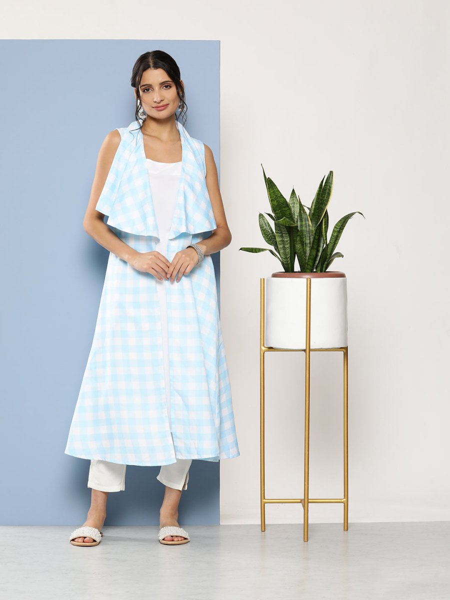 Ahalyaa Women Blue & White Checked Kurta | Swadesiicart