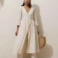 trueBrowns Off White Cotton Linen Angrakha Kurta Pant Set | Swadesiicart