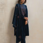 trueBrowns Blue Velvet Floral Embroidered Kurta Pant Dupatta Set | Swadesiicart