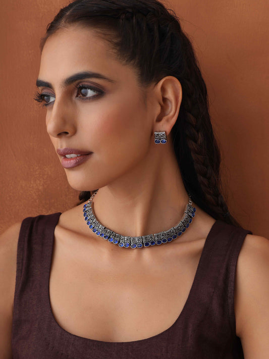 trueBrowns Silver Tone Beaded Necklace Set - Swadesiicart