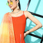 InWeave Women's Orange Red Gota Strappy Set With Orange Leh Dupatta - Swadesiicart