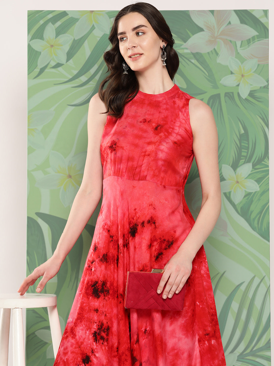 InWeave Women's Red Tie And Die Dress - Swadesiicart
