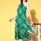 InWeave Women's Green Bandhani Motif One Shoulder Palazzo Set - Swadesiicart