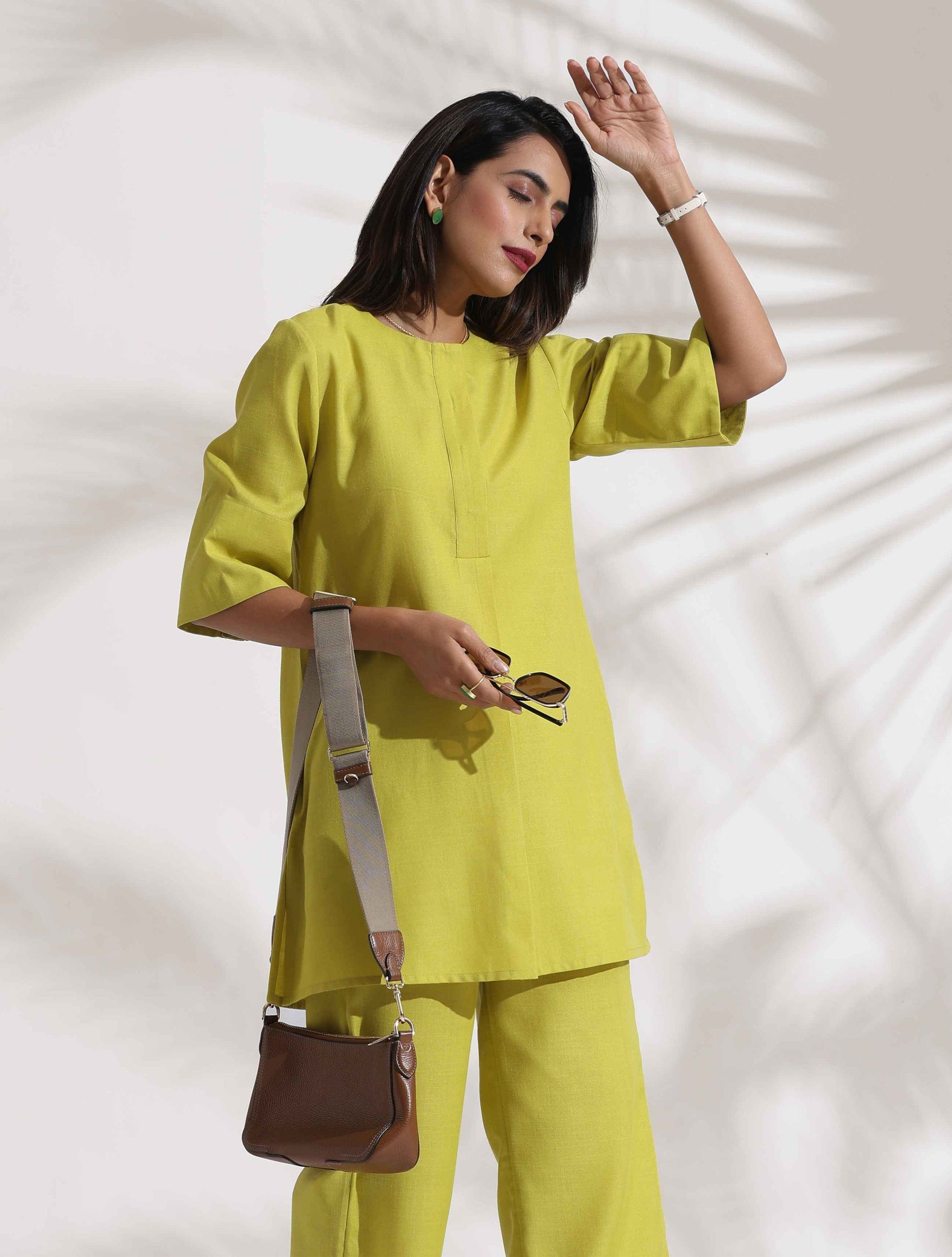 trueBrowns Lime Slub Co-ord Set - Swadesiicart