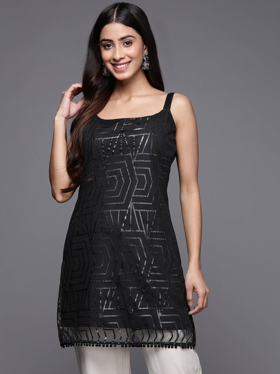 Ahalyaa Square Neck Printed Embellished Crepe Tunic | Swadesiicart