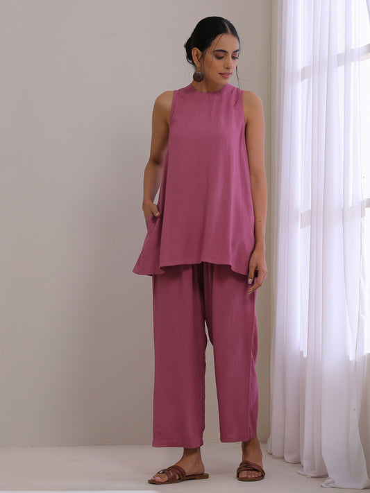 trueBrowns Onion Pink Dobby Sleeveless Short Co-Ord Set - Swadesiicart
